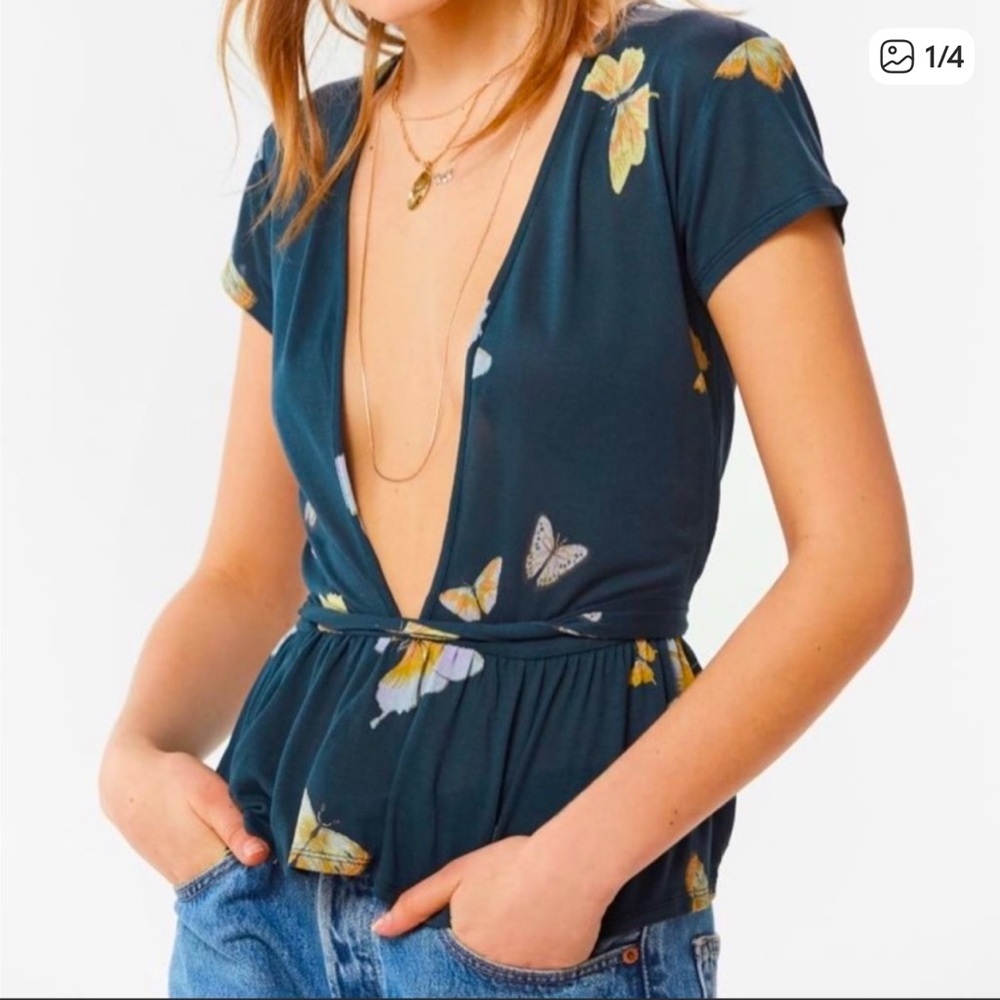 Urban Outfitters Butterfly Crop Wrap Waist Tshirt